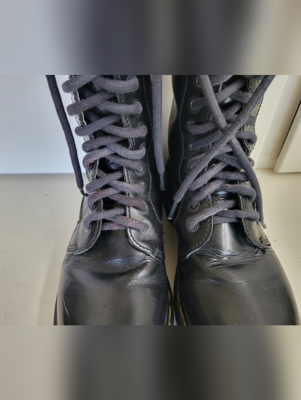 Vintage Dr Martens 9813 Combat Boots UK 6 Black Tall 14-Eye Lace Up Made England - Picture 4 of 14